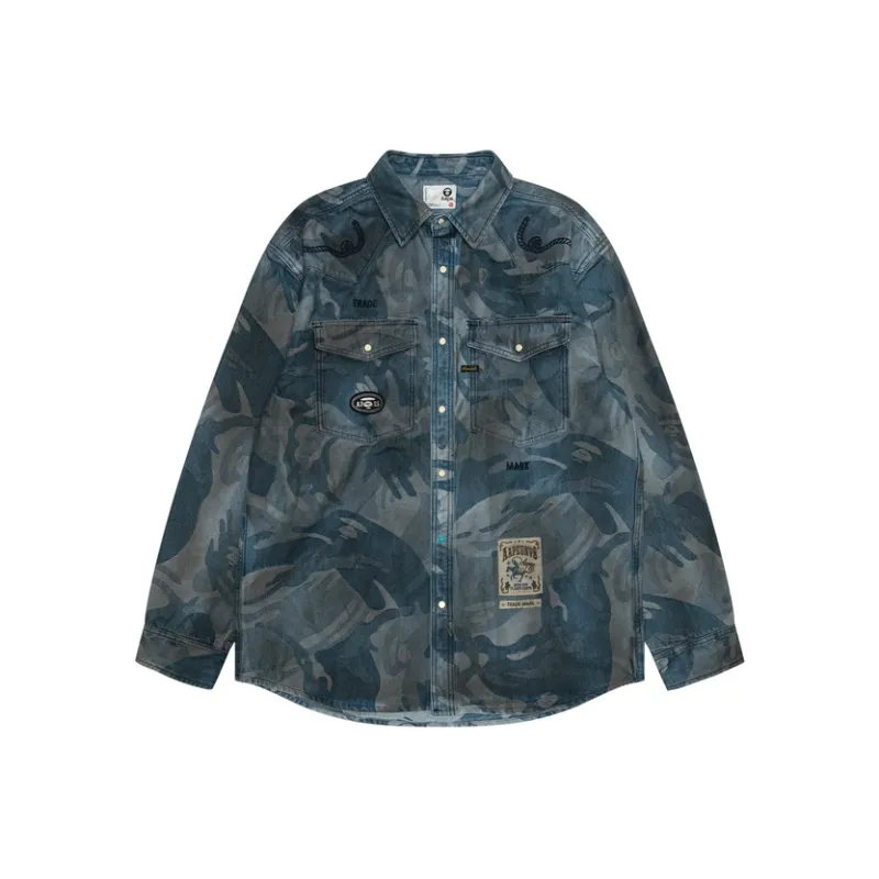 Aape Moonface Jacquard Camo Denim Shirt-0