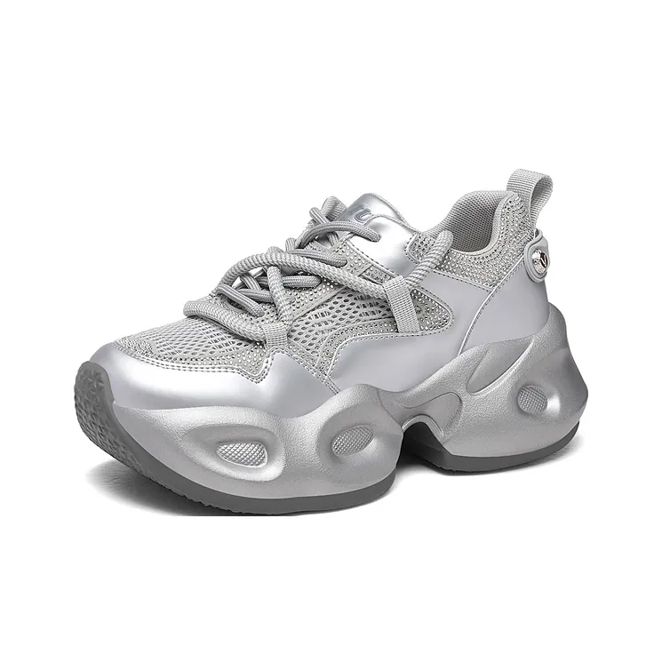 Golden Silk Rabbit Breathable Lightweight Height Increasing Low Top Chunky Sneakers Women's-5