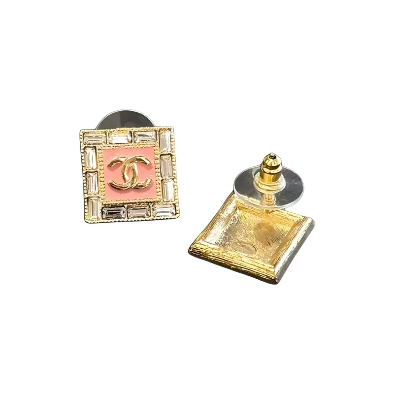 CHANEL Alloy Silver Plated Artificial Gemstone Gold Plated Earrings Women's Pink/Black-1