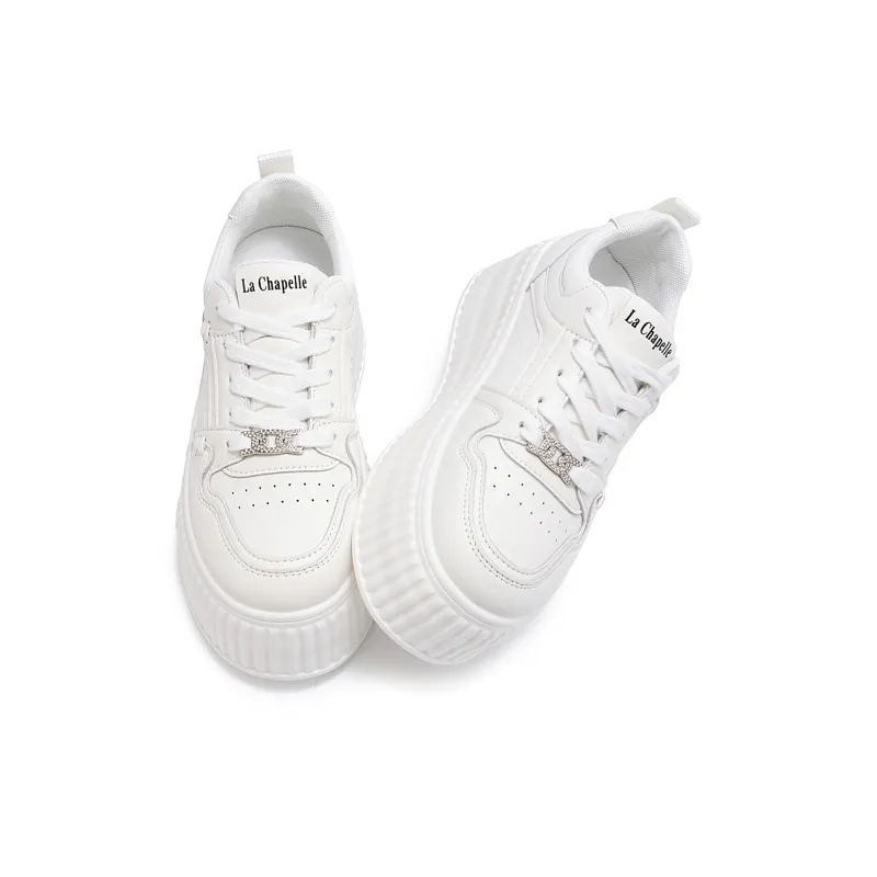 La Chapelle Anti Slip Wear Resistant Low Top Skateboard Shoes Women's White-2