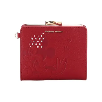 Disney Cow Leather Wallet Women's Red