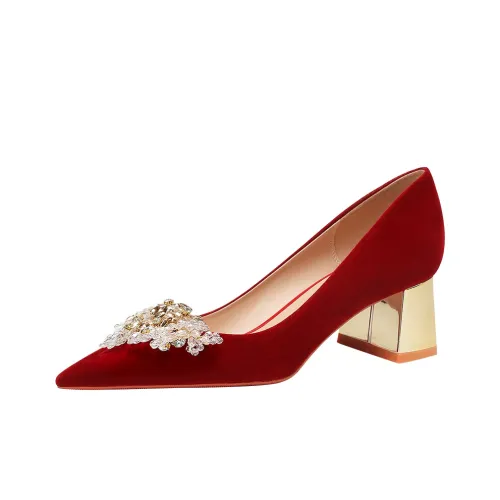 WEISHIBANGWEI Chunky Heel High Heels Women's Burgundy