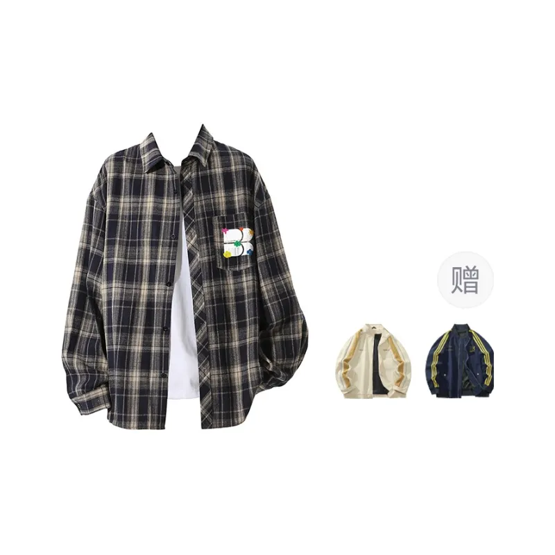 BRUMAIRE Shirt Unisex Navy Blue Plaid Comes With Random Jacket-0
