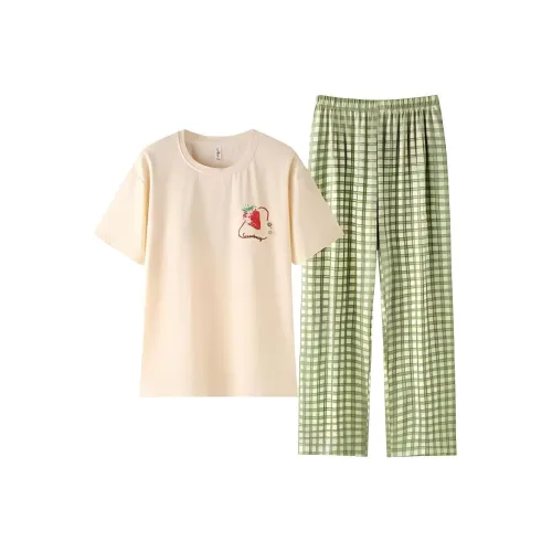 ZAO FU NIAO Pajama Set Women's Apricot Strawberry