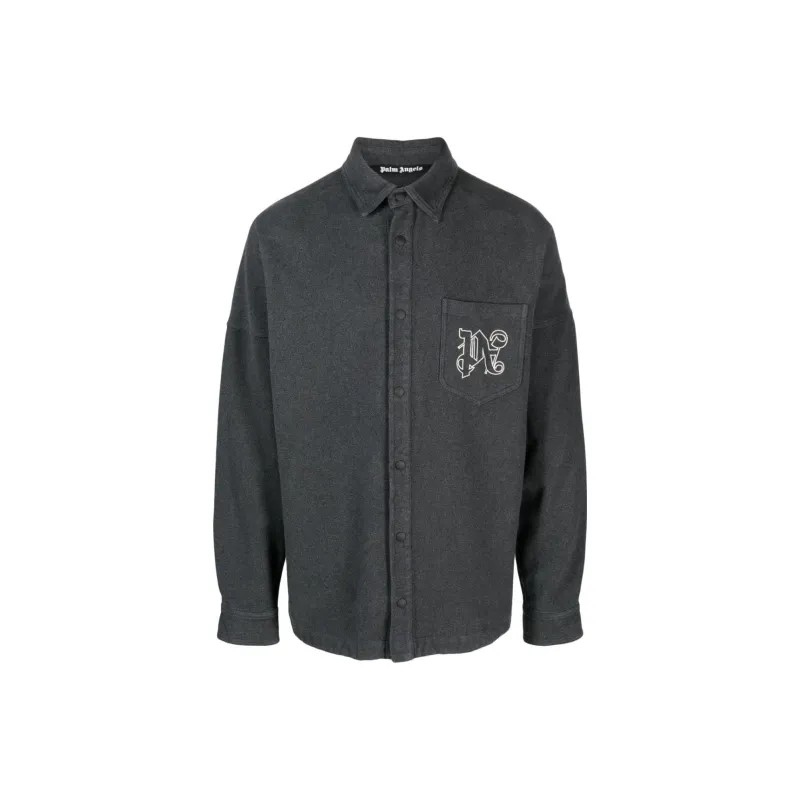 PALM ANGELS Monogram Embroidered Flannel Overshirt-0