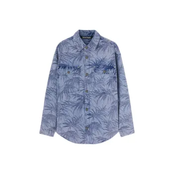 PALM ANGELS Palm Jacquared Denim Shirt