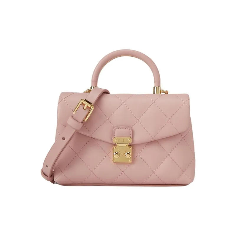 ELLE Split Cow Leather Shoulder Bag, Crossbody Bag, Handbag Women's Black/Pink/White-3