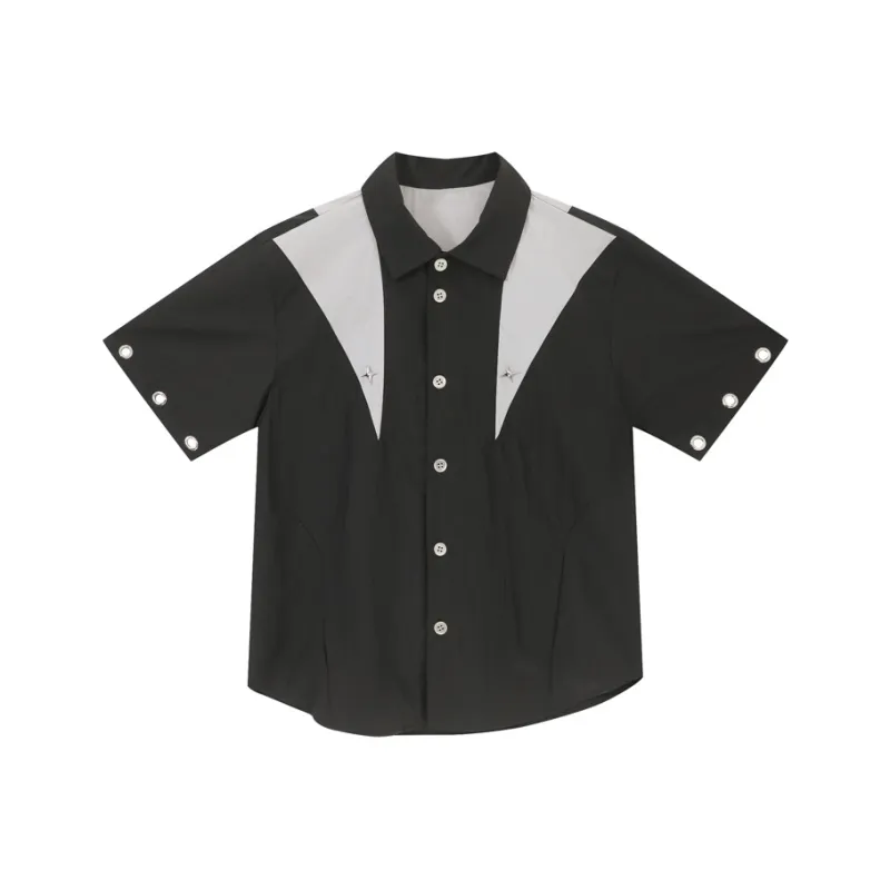 Voguo Relay Multi Metal Buckle Short Sleeved Shirt Unisex Black, Gray-0