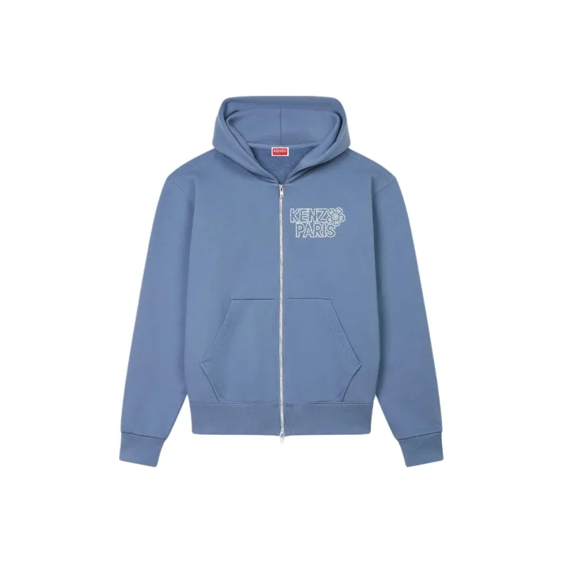 KENZO Logo Embellished Zip-Up Hoodie-0