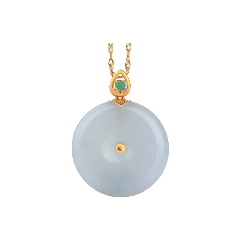 XIANGZHENFU Ice Glutinous Jadeite Peace Buckle Pendant Women's-0