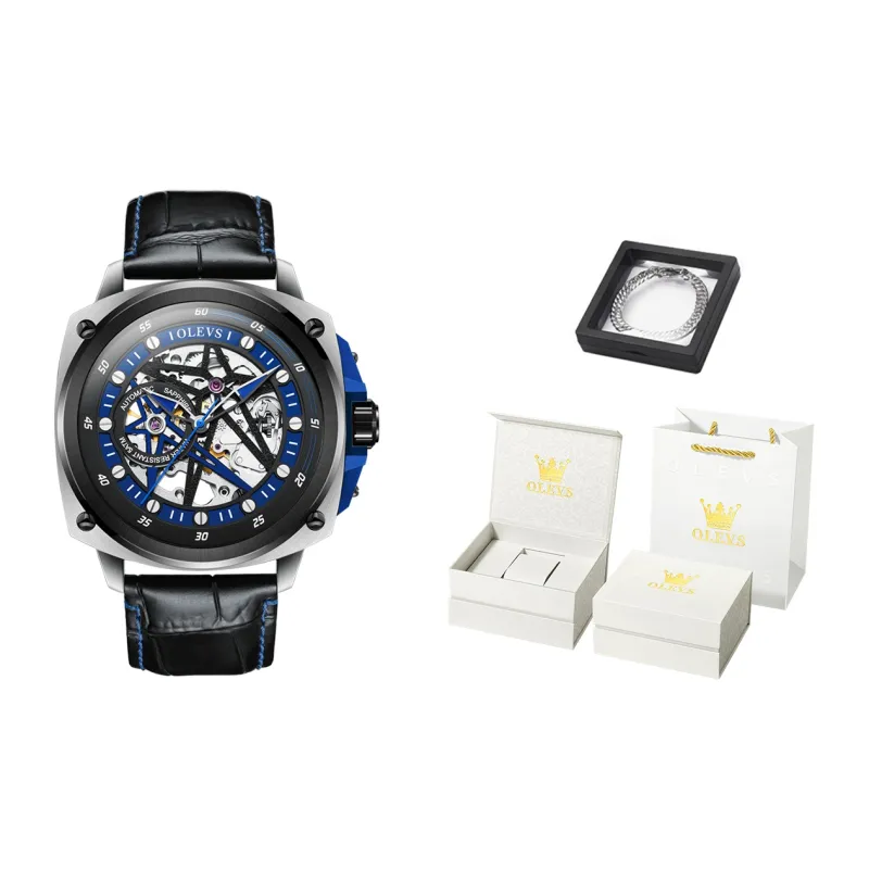 OLEVS Mechanical Movement Watch Men Blue Dial-0
