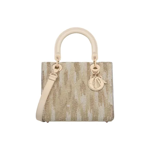 DIOR Lady Dior Calfskin Lady Dior Bag, One Shoulder Handbag Medium Size Women's Latte