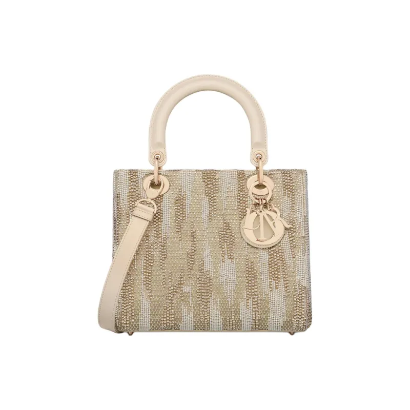 DIOR Lady Dior Calfskin Lady Dior Bag, One Shoulder Handbag Medium Size Women's Latte-0