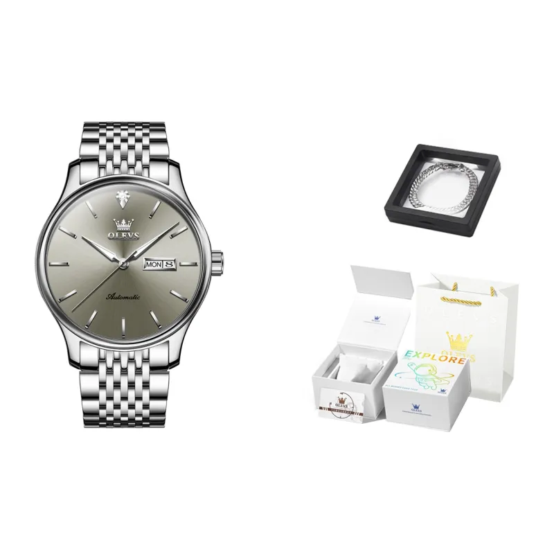 OLEVS Play The Cool Series Mechanical Movement Stainless Steel Watchband Watch Men's Watches White Dial-35