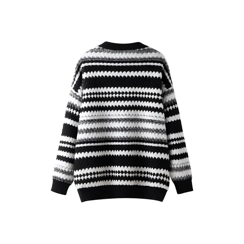 Cypress House Knitwear Women's Black White Stripes-1
