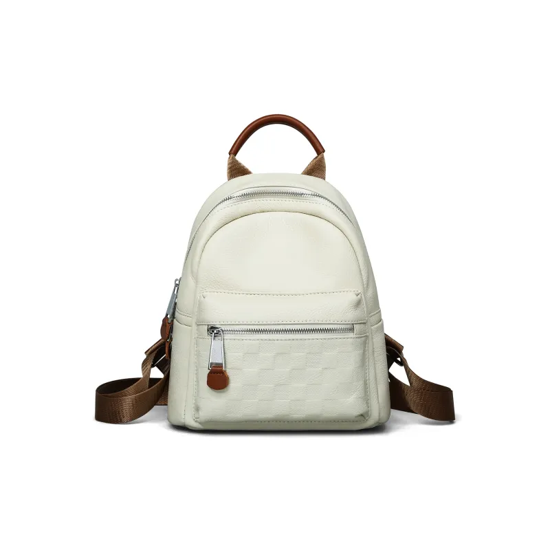 PT'SON Cow Leather Backpack Regular Women's White/Black-9