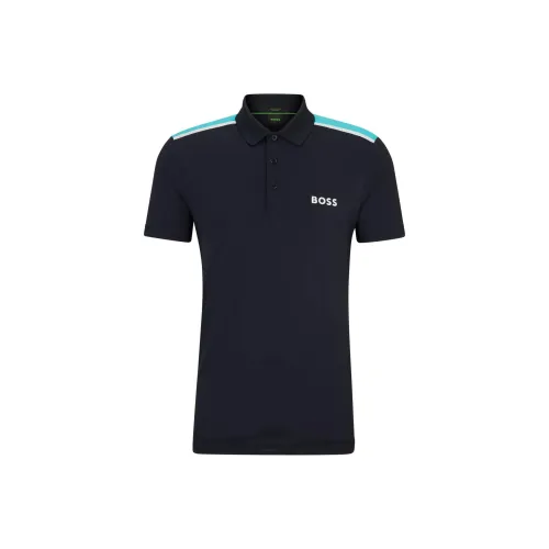 HUGO BOSS Performance Stretch Polo Shirt With Contrast Logo Polo Shirt Men's Marine Blue
