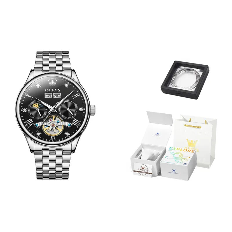 OLEVS Wisdom Series Mechanical Movement Watch Men's Watches Black Dial-4