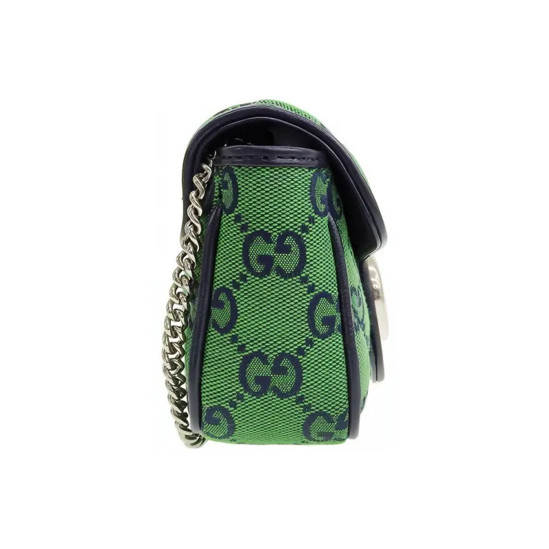 GUCCI Marmont Canvas With Leather Shoulder Bag Crossbody Bag Extra Mini Women's Green/Dark Blue-2