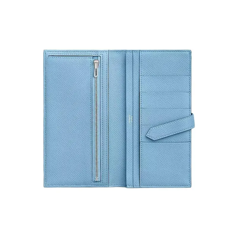 HERMES Bearn Epsom Calfskin Wallet Women's 7N Celeste Sky Blue-1