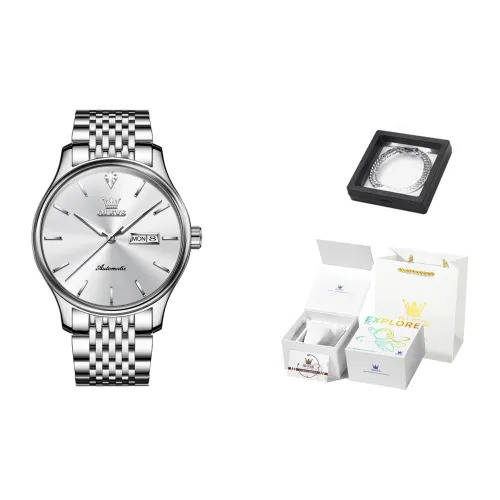 OLEVS Play The Cool Series Mechanical Movement Stainless Steel Watchband Watch Men's Watches White Dial