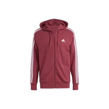 Adidas Essential Essentials French Terry 3-Stripes Full-Zip Hoodie Sweatshirt Men's Contour Red