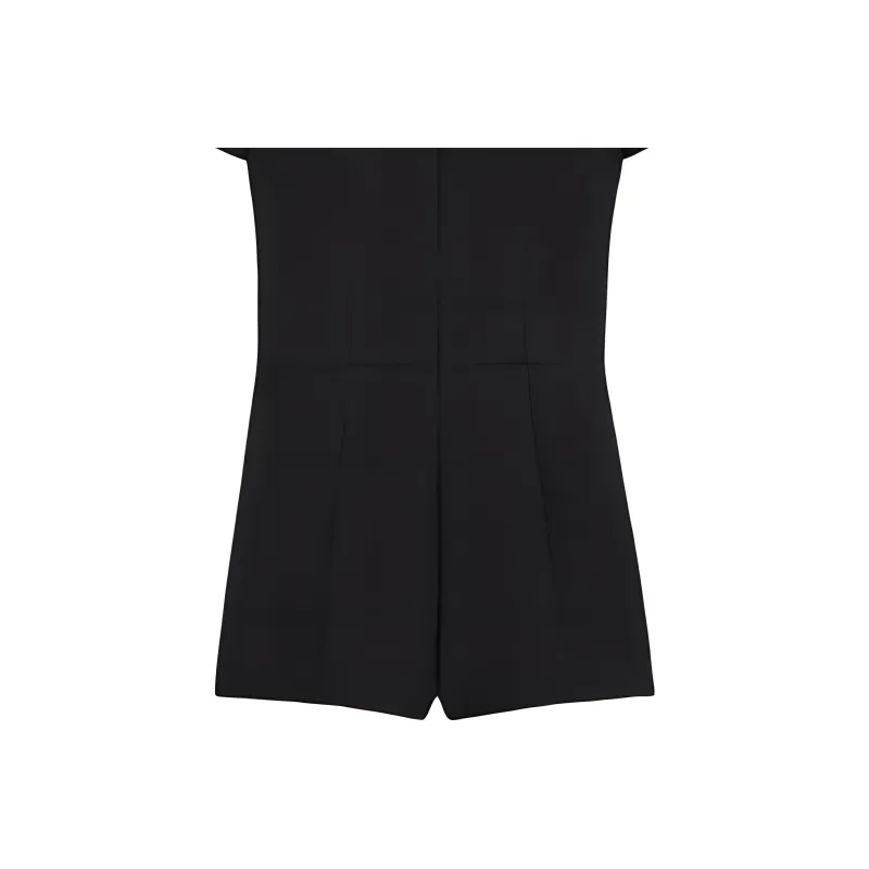 CELINE Wrinkled Double Layered Wool Short Jumpsuit Bodysuits Women's Black-5