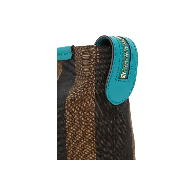 FENDI Fabric With Leather Tote Bag, Shopping Bag, Shoulder Bag, Handbag Women's Brown/Blue-3