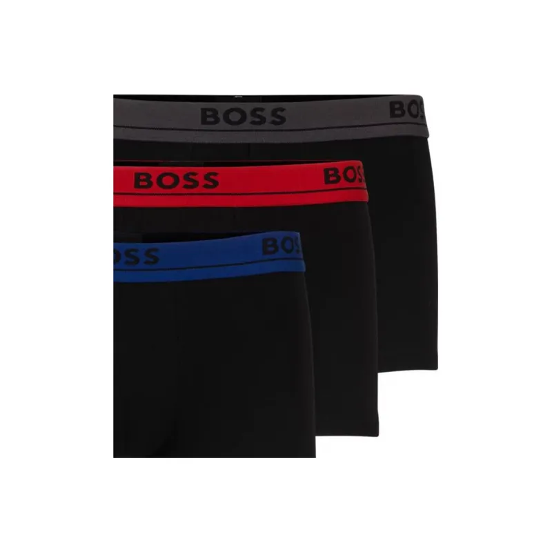 HUGO BOSS Three Pack Of Stretch Cotton Trunks With Logo Waistbands Underpants Men's 3 Pack Black-1