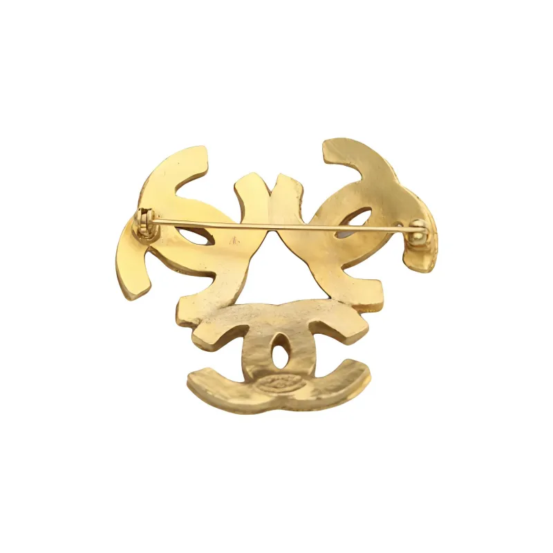 CHANEL 1995 Plated Triple Cc Costume Brooch-3