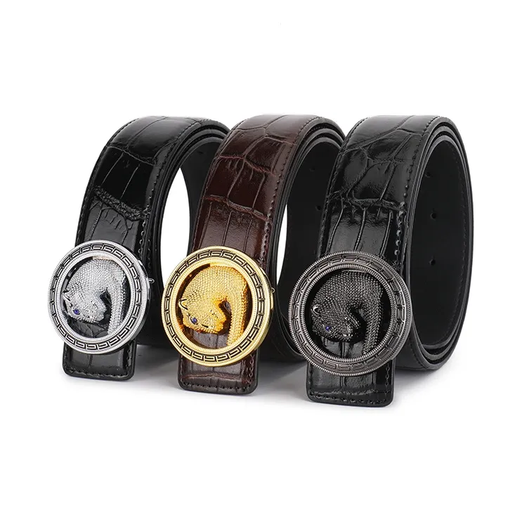 Jeccieziio Cow Leather Belts Men's Gunmetal, Gold, Silver Width 4.0cm-1