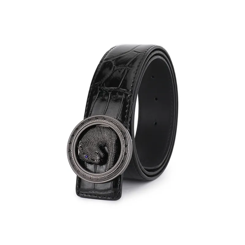 Jeccieziio Cow Leather Belts Men's Gunmetal, Gold, Silver Width 4.0cm-0