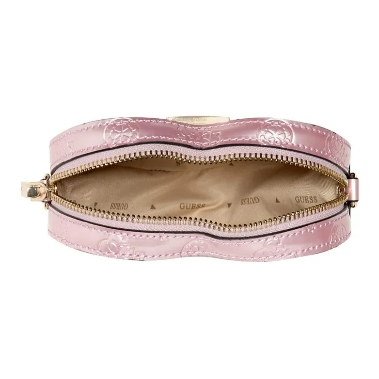 GUESS Artificial Leather Heart Shaped Bag, Shoulder Bag, Crossbody Bag Medium Size Women's Pink-3