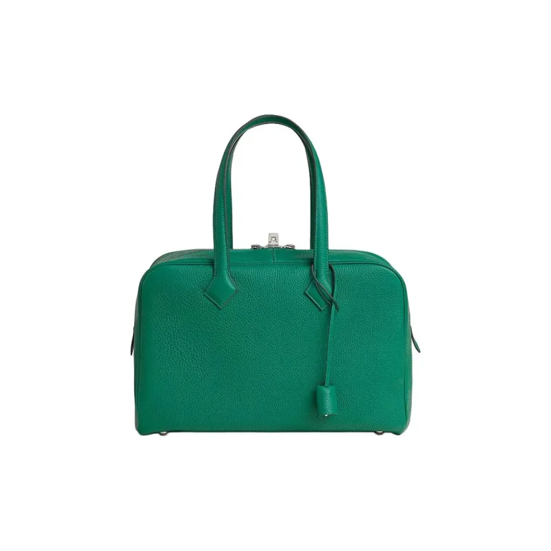 HERMES Victoria II Fourre tout Taurillon Clemence Cow Leather Handbag Unisex U4 Vert Vertigo Dazzling Green-0