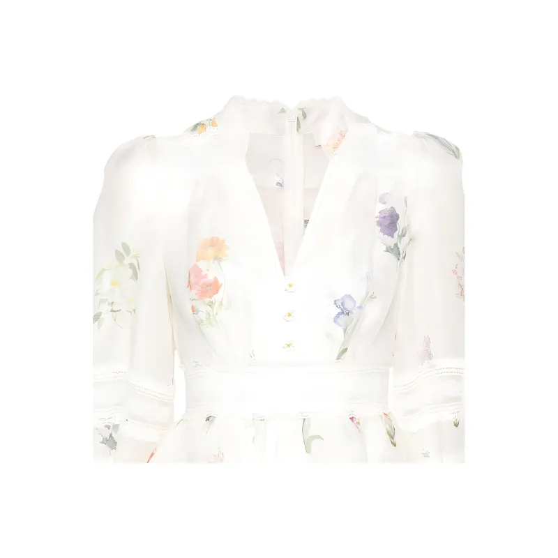 Zimmermann Natura V-Neck Floral Printed Laced Mini Dress-5
