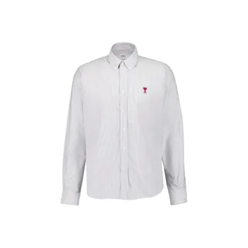 Ami Paris Ami De Coeur Logo Embroidered Pinstriped Shirt