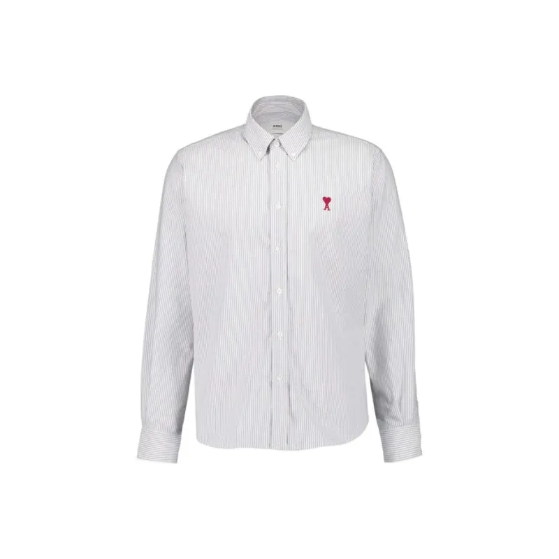 Ami Paris Ami De Coeur Logo Embroidered Pinstriped Shirt-0