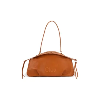 Clos Cow Leather Shoulder Bag Medium Size Women's Apricot/Green/Black