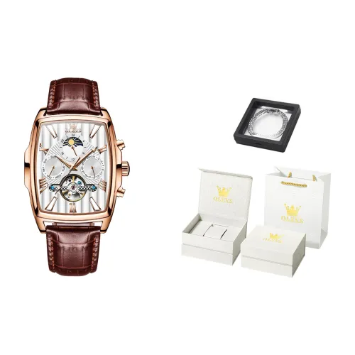 OLEVS Mechanical Movement Leather Strap Watch Men's Watches White Dial