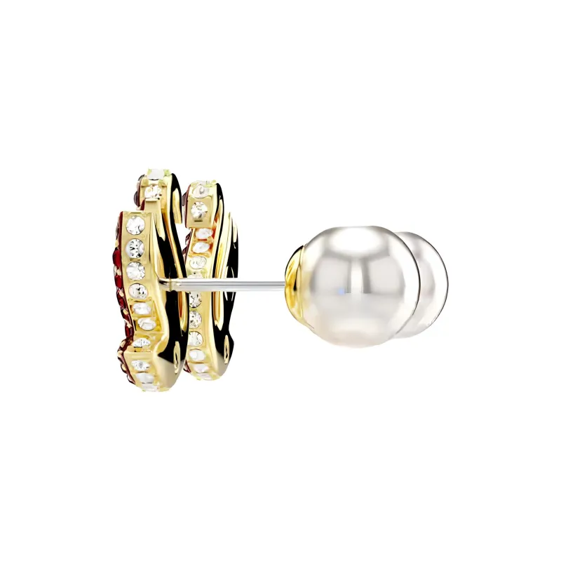 Swarovski Iconic Swan Faux Crystal Gold-Plated Faux Pearl Stud Earrings Women's Red-4