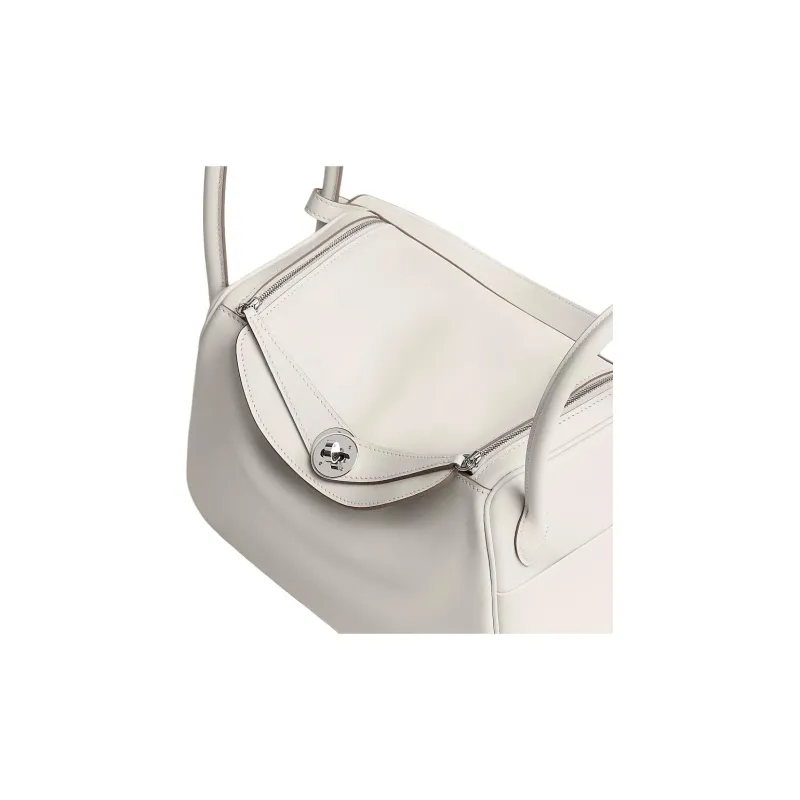 HERMES Lindy Swift Calfskin One Shoulder Handbags Women's Gray Pearl & Dizzy Green-3