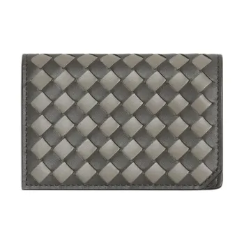 Bottega Veneta Intrecciato Calfskin Card Holder Men's Light Gray & Dark Gray