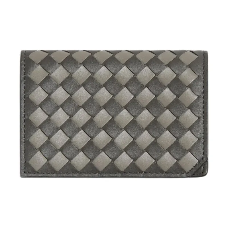 Bottega Veneta Intrecciato Calfskin Card Holder Men's Light Gray & Dark Gray-0