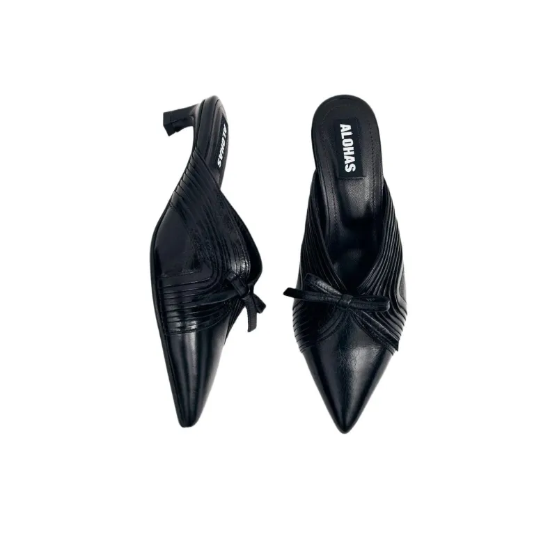 ALOHAS Closed Toe Slippers 4.5cm Women's Black-4