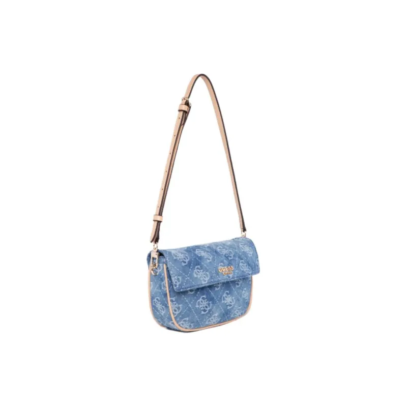 GUESS Fabric With Artificial Leather Shoulder Bag Medium Size Women's Denim Blue-1