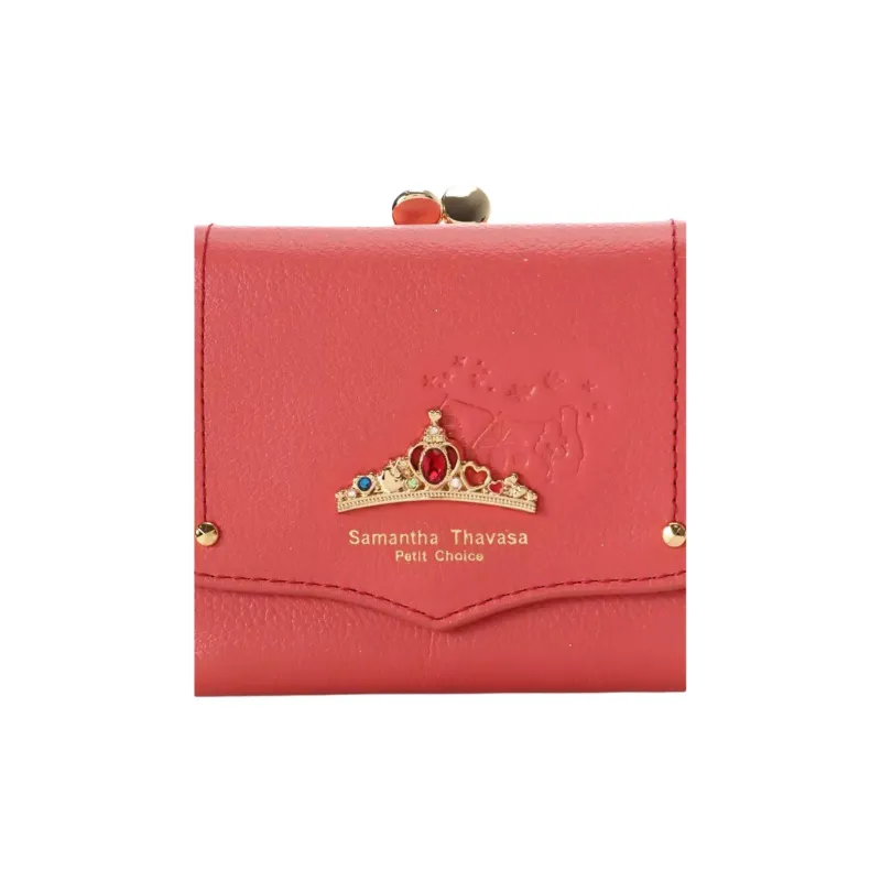 Disney Cow Leather Wallet Women's Red-5