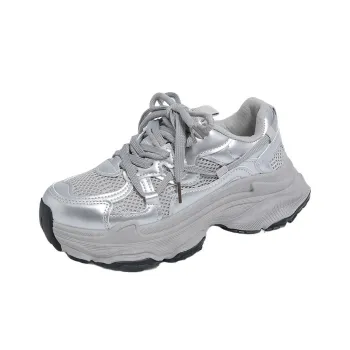 SUPEREDGE Slip Resistant, Abrasion Resistant, Breathable Low Top Chunky Sneakers Women's Silver