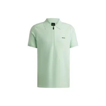 HUGO BOSS Short Sleeved Zip Neck Polo Sweater With Logo Detail Polo Shirt Men's Green