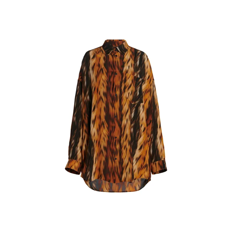 Balenciaga Fur Print Collared Long Sleeve Shirt-0