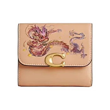 COACH Bandit Cow Leather Wallet Mini Women's Light Yellow Multicolor